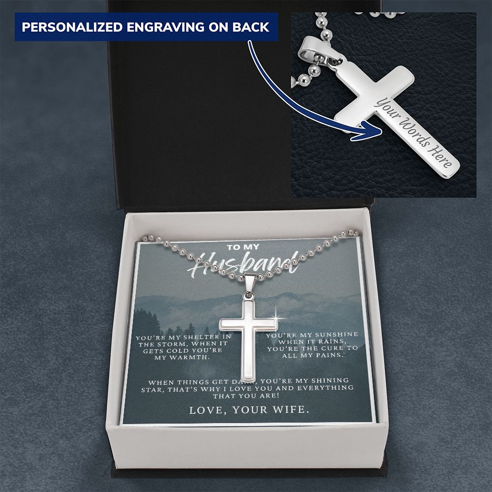 Personalized Cross for Husband, Ball Chain