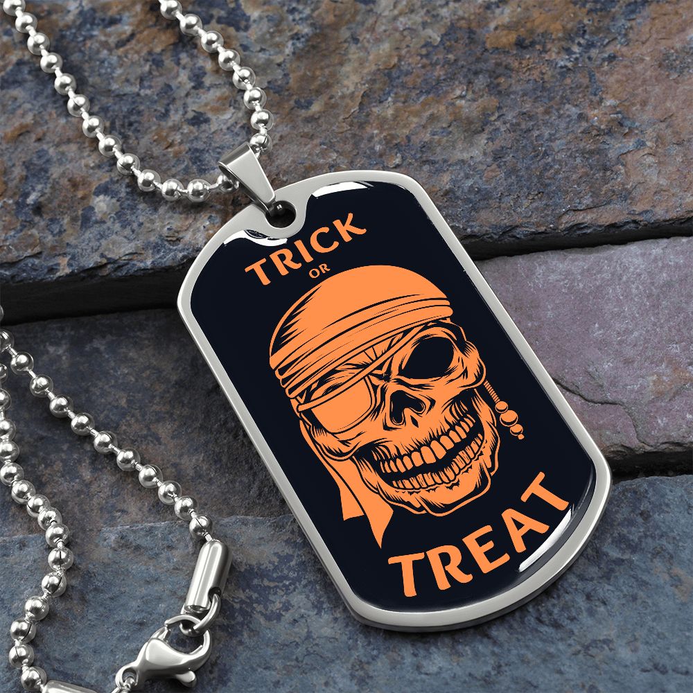Trick or Treat Skull Halloween Dog Tag