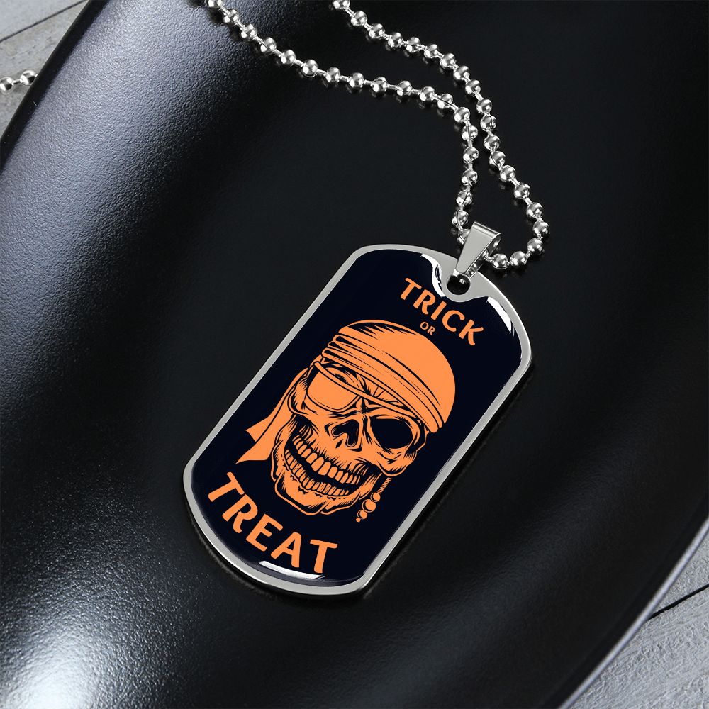 Trick or Treat Skull Halloween Dog Tag