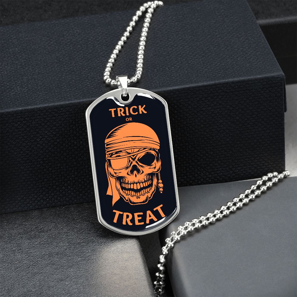 Trick or Treat Skull Halloween Dog Tag