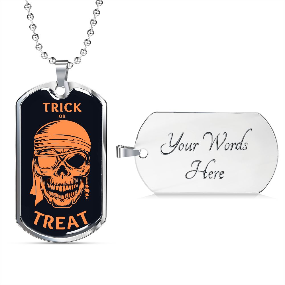Trick or Treat Skull Halloween Dog Tag