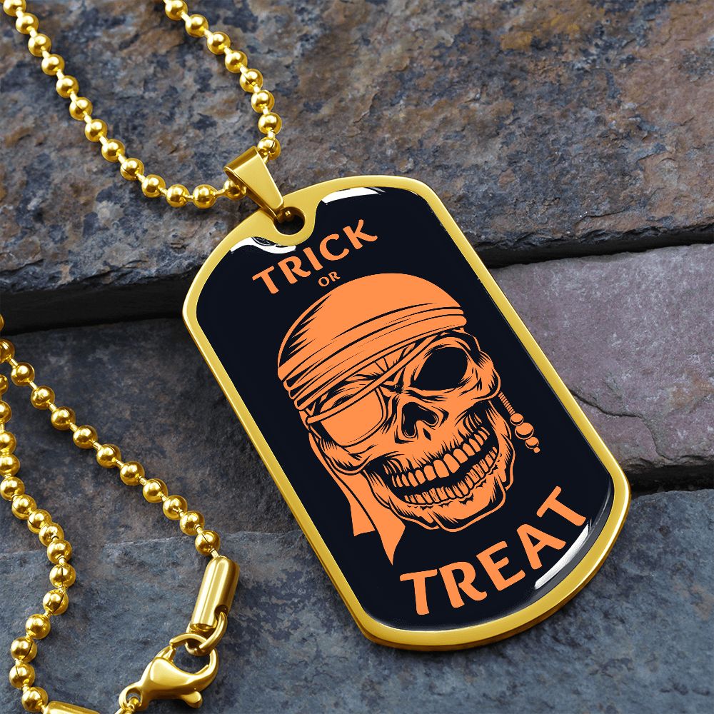 Trick or Treat Skull Halloween Dog Tag
