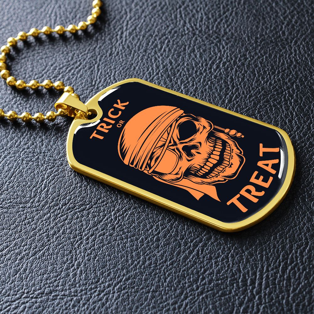 Trick or Treat Skull Halloween Dog Tag