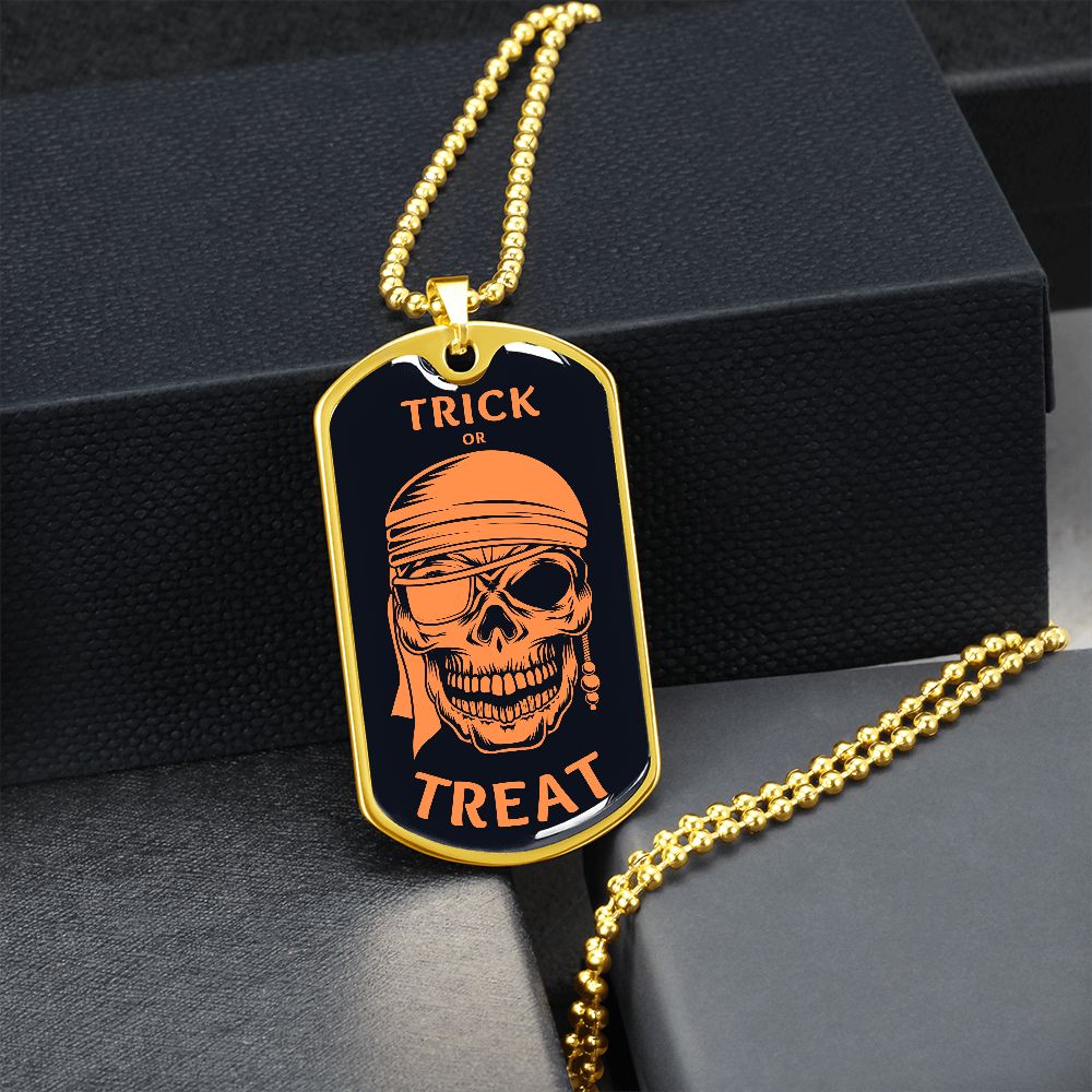 Trick or Treat Skull Halloween Dog Tag