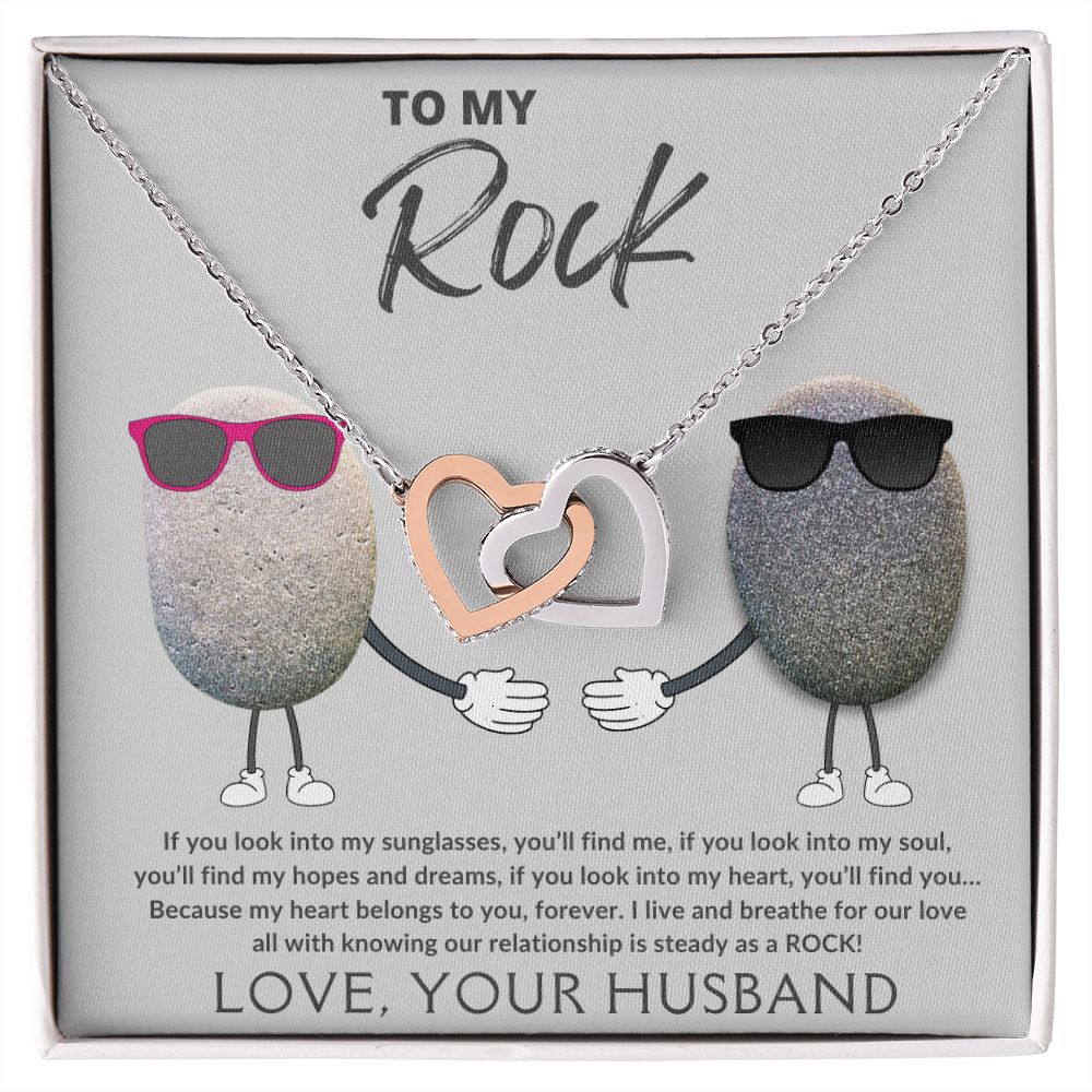 To My Rock, Interlocking Heart Wife Necklace
