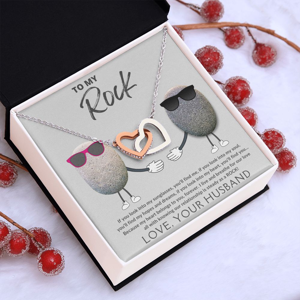 To My Rock, Interlocking Heart Wife Necklace