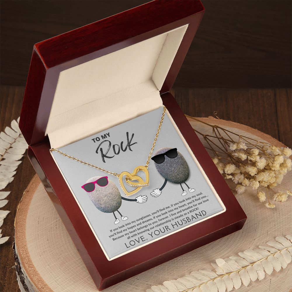 To My Rock, Interlocking Heart Wife Necklace
