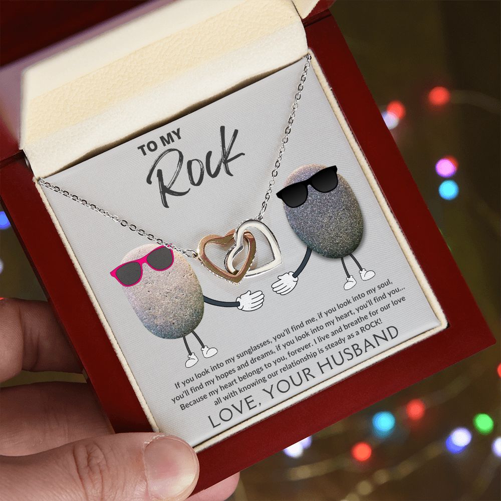 To My Rock, Interlocking Heart Wife Necklace