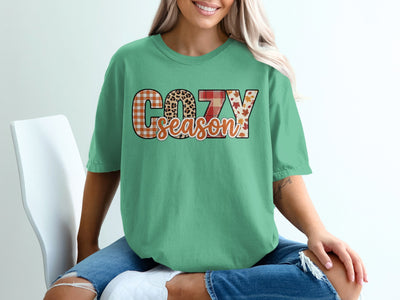 Cozy Season Graphic Teal Tee Shirt