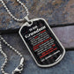 To Our Grandson Necklace from Grandma & Grandpa – silver dog tag necklace on slate with military ball chain