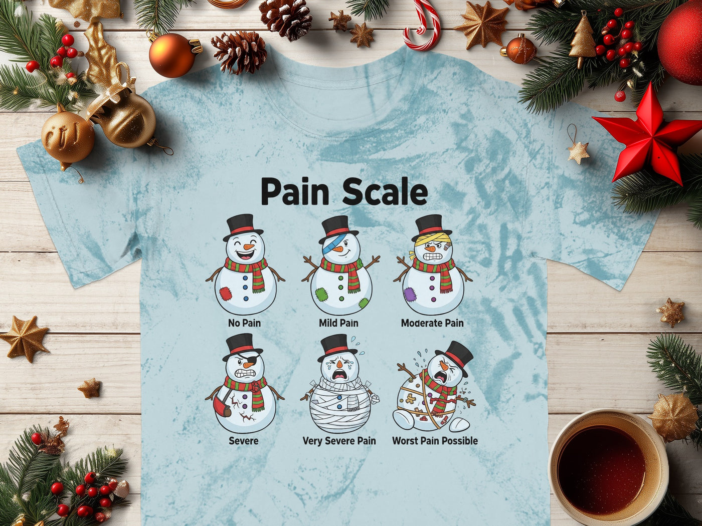 Funny Pain Scale Snowmen Humorous Medical Themed Shirt