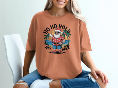 Ho Ho Hold My Beer Santa Beach Graphic T-Shirt