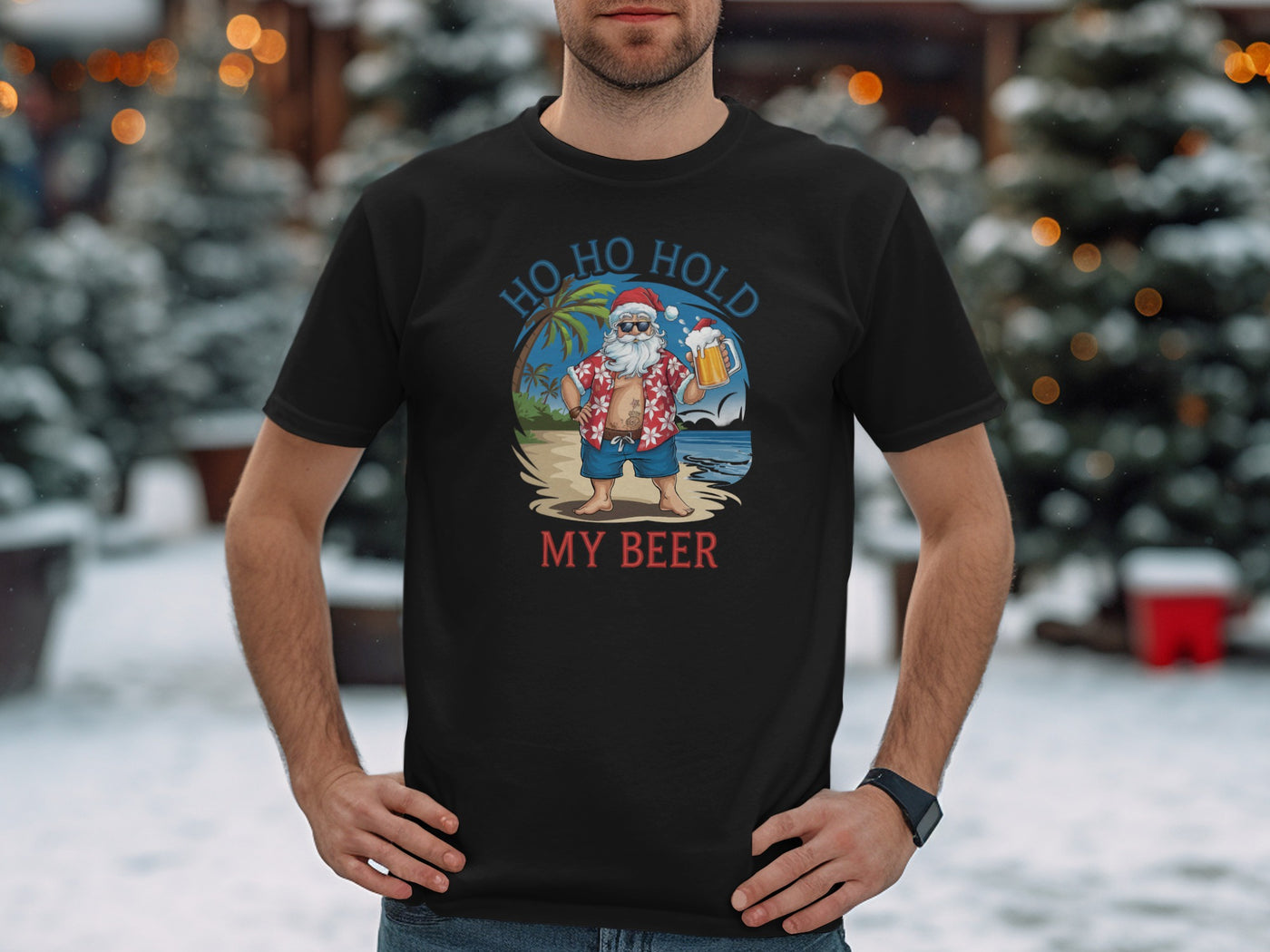Santa Claus Ho Ho Hold My Beer Graphic Tee Shirt