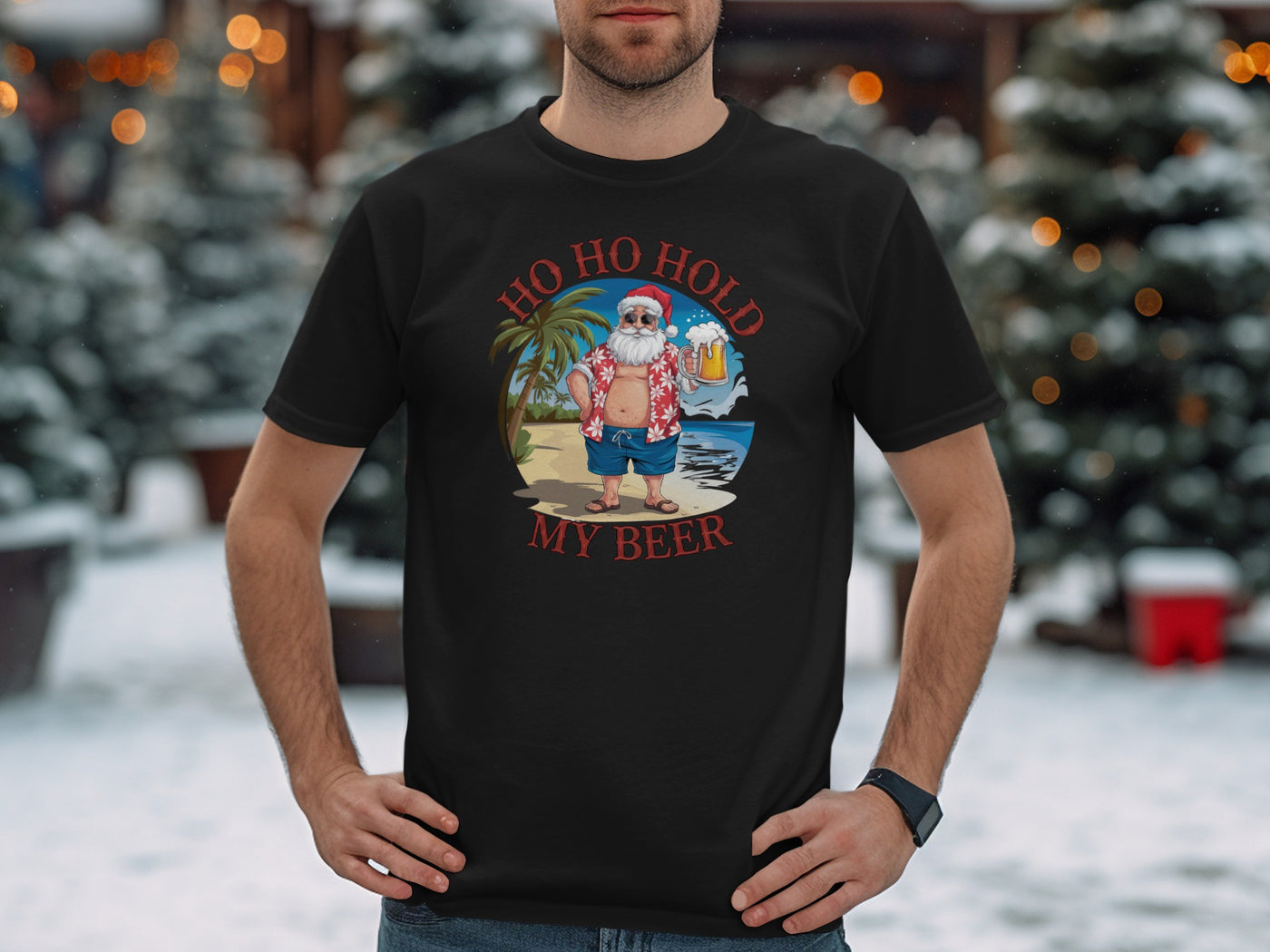 Ho Ho Hold My Beer Funny Santa Holiday Shirt