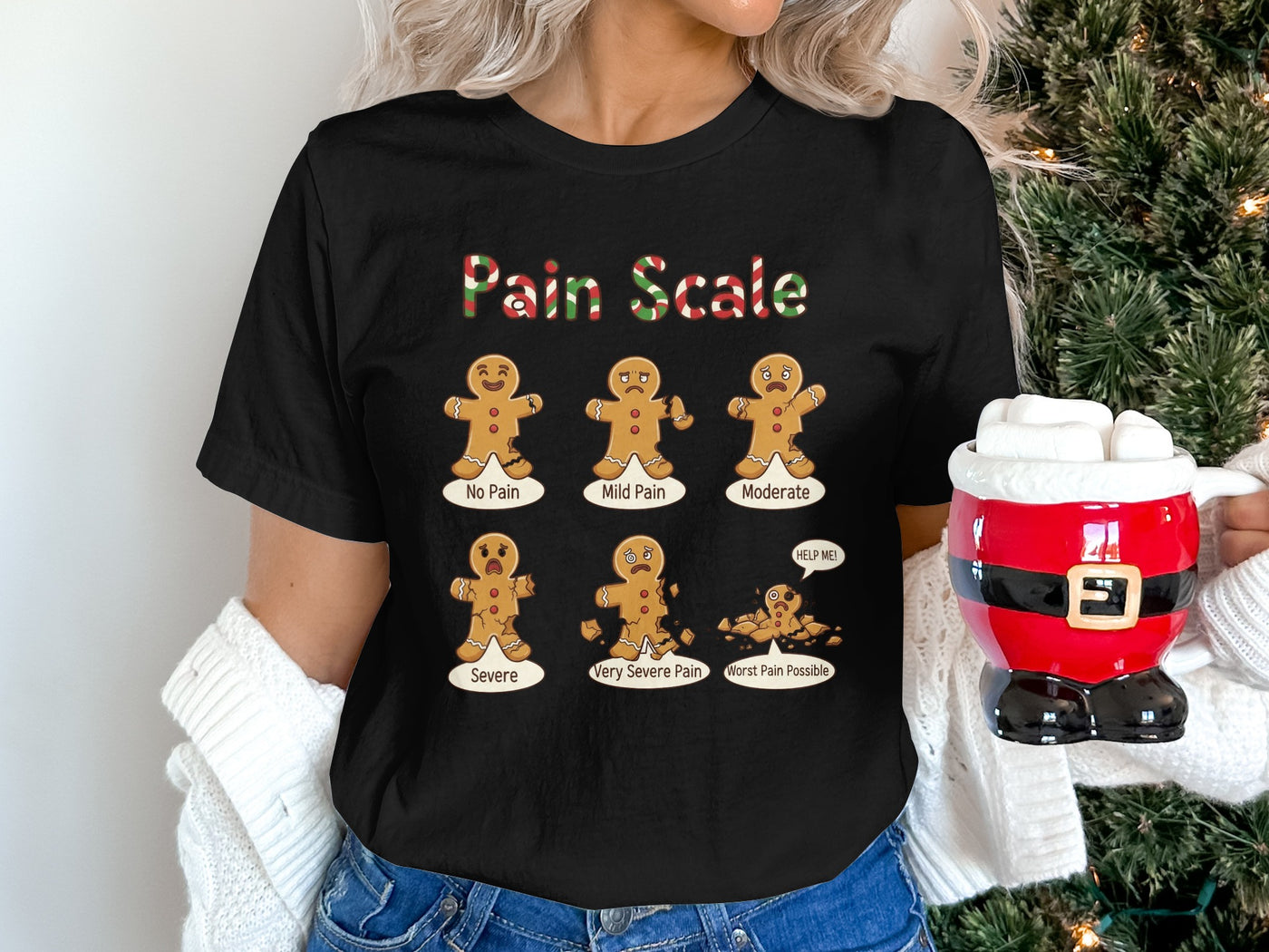 Gingerbread Man Pain Scale Christmas Themed Shirt