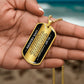To My Granddaughter Necklace from Grandpa – gold dog tag held in hand to show size