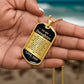 To My Daughter Necklace from Dad – gold dog tag held in hand to show size