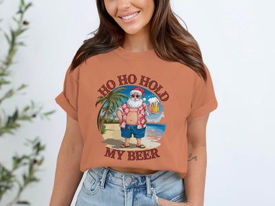 Ho Ho Hold My Beer Funny Santa Claus Beach Shirt