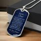 To My Dad Necklace from Daughter – silver dog tag necklace resting on a gift box