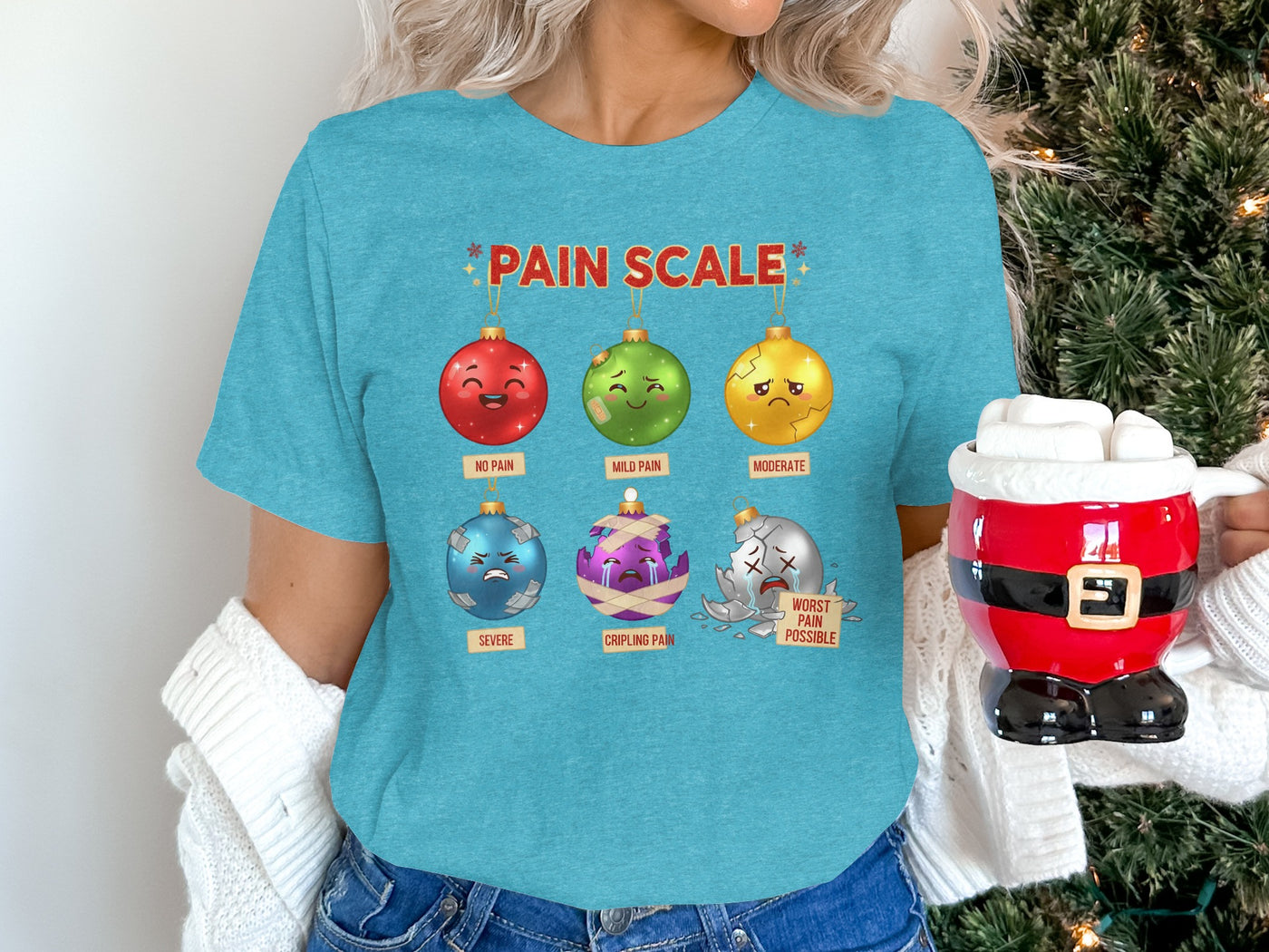 Christmas Pain Scale Design Graphic Tee