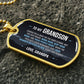 To My Grandson Necklace from Grandpa – close-up of the dog tag message