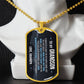 To My Grandson Necklace from Grandpa – gold dog tag necklace displayed on a bust