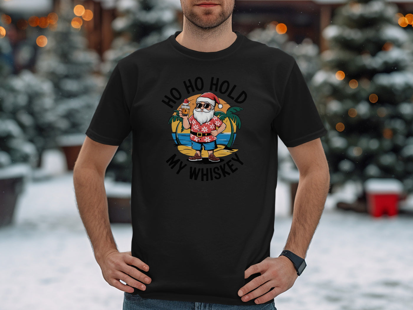 Ho Ho Hold My Whiskey Funny Santa Tee Shirt