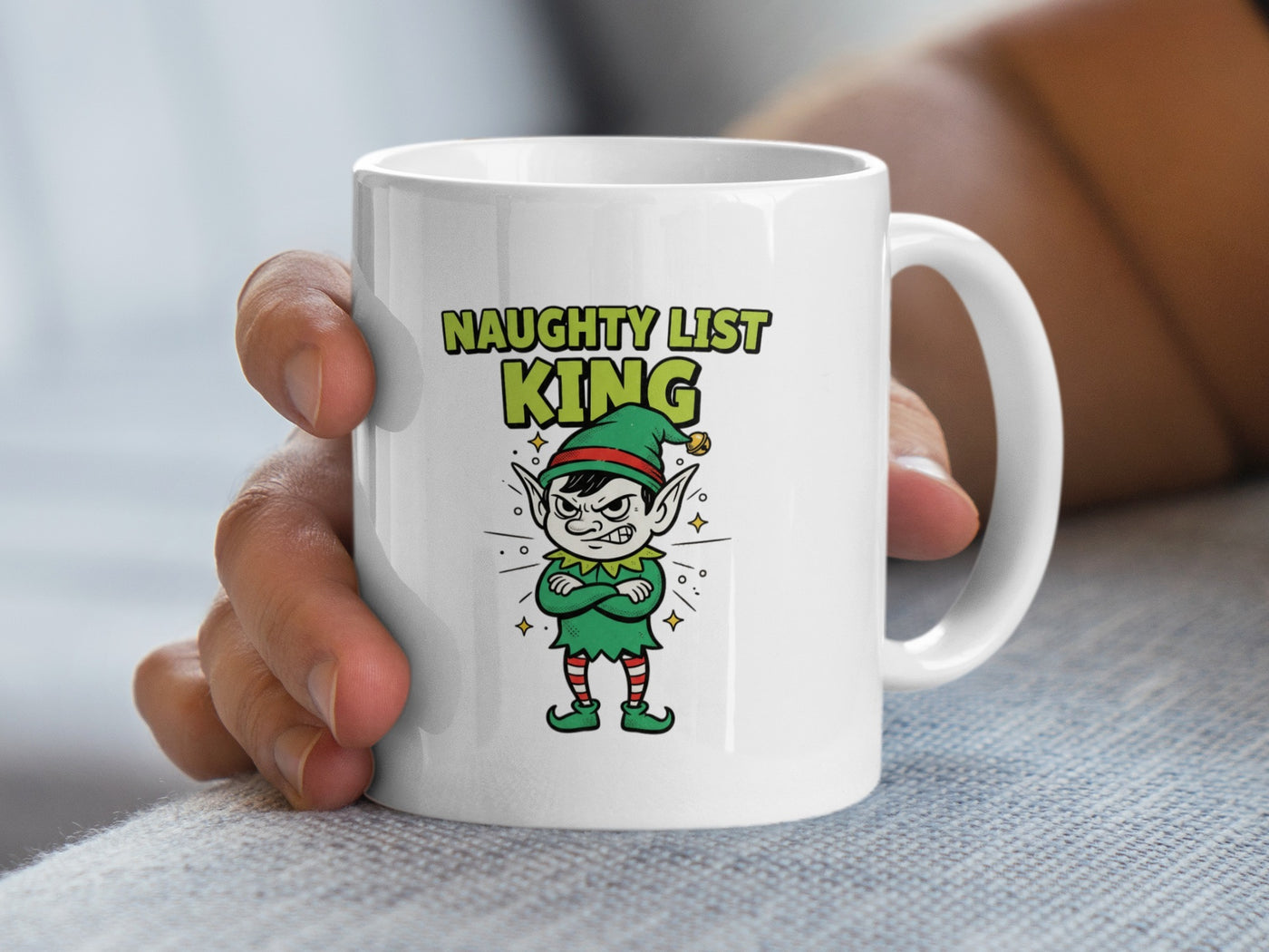 Naughty List King Elf Design Christmas Mug