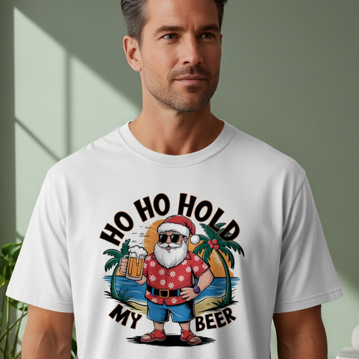 Ho Ho Hold My Beer Funny Santa Holiday Shirt