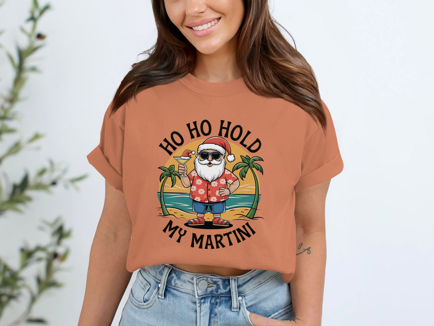 Ho Ho Hold My Martini Santa Beach T-shirt