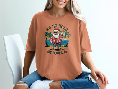 Ho Ho Hold My Bourbon Santa Beach Graphic Tee