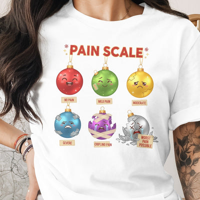 Cute Pain Scale Graphic Tee with Colorful Ornaments