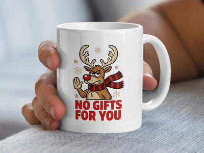 No Gifts For You Reindeer Mug with Snowflakes Design