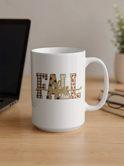 Fall Vibes Mug with Autumn Leaves Pattern Design