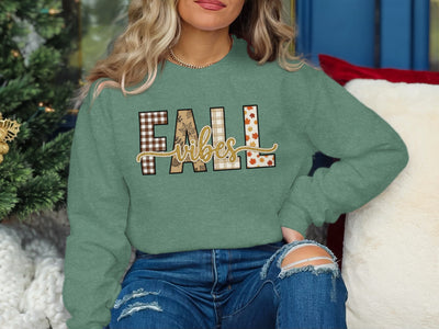 Cozy Fall Vibes Patchwork Graphic Sweatshirt