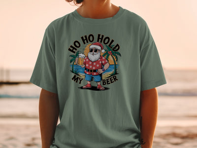 Ho Ho Hold My Beer Funny Santa Beach Christmas Shirt