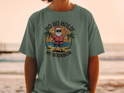 Ho Ho Hold My Bourbon Funny Santa Claus Graphic T-shirt