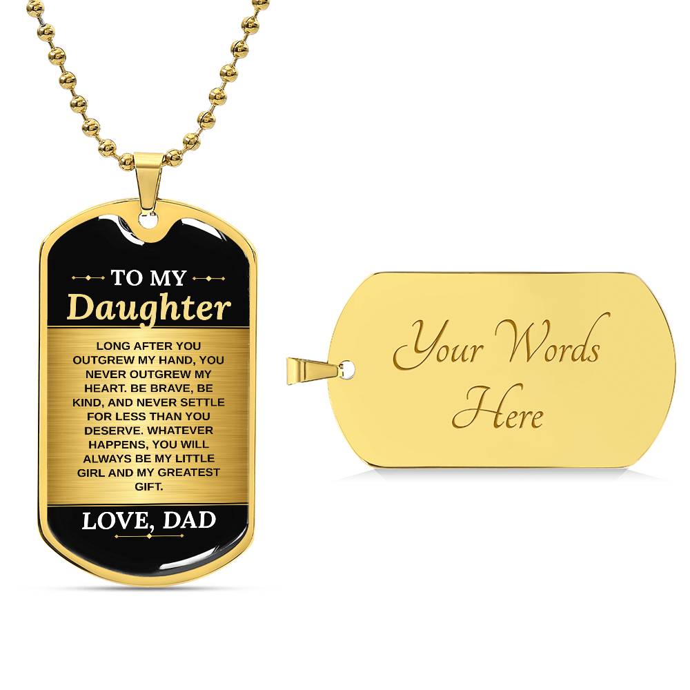 To My Daughter Necklace from Dad – 18k gold finish dog tag with optional custom engraving on the back