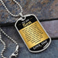 To My Son Necklace from Dad – silver dog tag necklace on slate with military ball chain