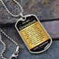 To My Grandson Necklace from Grandma – silver dog tag necklace on slate with military ball chain