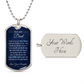 To My Dad Necklace from Daughter – silver dog tag with optional custom engraving on the back