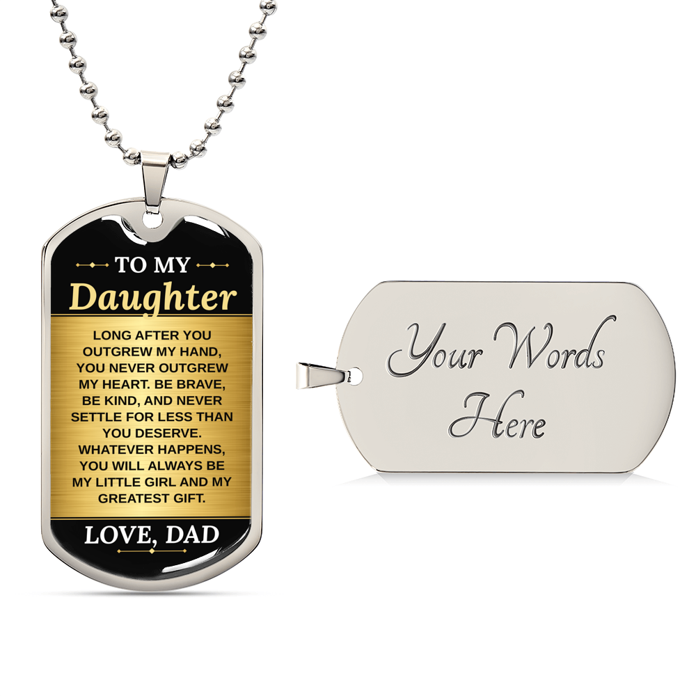 To My Daughter Necklace from Dad – silver dog tag with optional custom engraving on the back