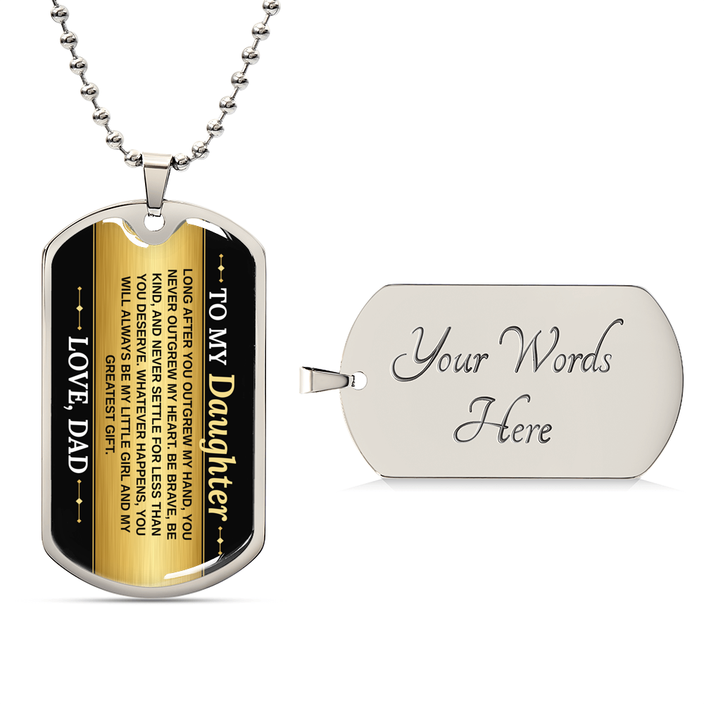 To My Daughter Necklace from Dad – silver dog tag with optional custom engraving on the back
