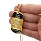 To My Son Necklace from Mom – gold dog tag held in hand to show size