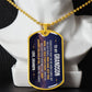 To My Grandson Necklace from Grandpa – gold dog tag necklace displayed on a bust