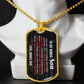 To My Bonus Son Necklace from Stepdad – gold dog tag necklace displayed on a bust