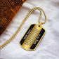 To My Son Necklace from Mom – 18k gold finish dog tag necklace on soft fabric