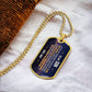 To My Son Necklace from Dad – 18k gold finish dog tag necklace on soft fabric