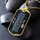 To My Son Necklace from Dad – gold dog tag necklace on dark stones