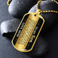 To My Son Necklace from Mom – gold dog tag necklace on dark stones